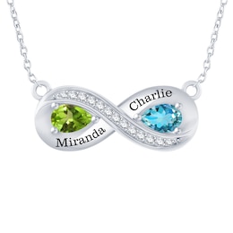 Couple's Pear-Shaped Birthstone Infinity Necklace (2 Stones and Lines)