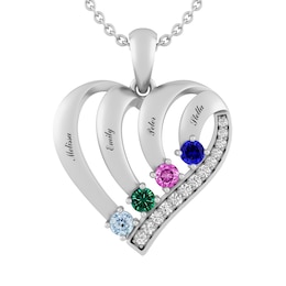 Family & Mother's Birthstone Heart Necklace 18" (2-4 Stones and Lines)