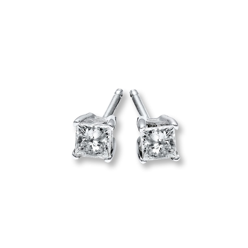 2ct Princess Cut Black Diamond 14k White Gold Finish Solitaire Stud Earrings
