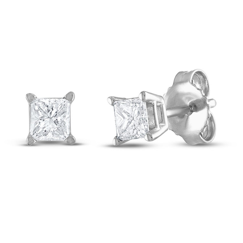 Diamond Solitaire Earrings 1/3 ct tw Princess-Cut 14K White Gold (I2/I ...