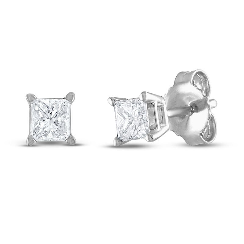 Main Image 1 of Diamond Solitaire Earrings 1/3 ct tw Princess-Cut 14K White Gold (I2/I)