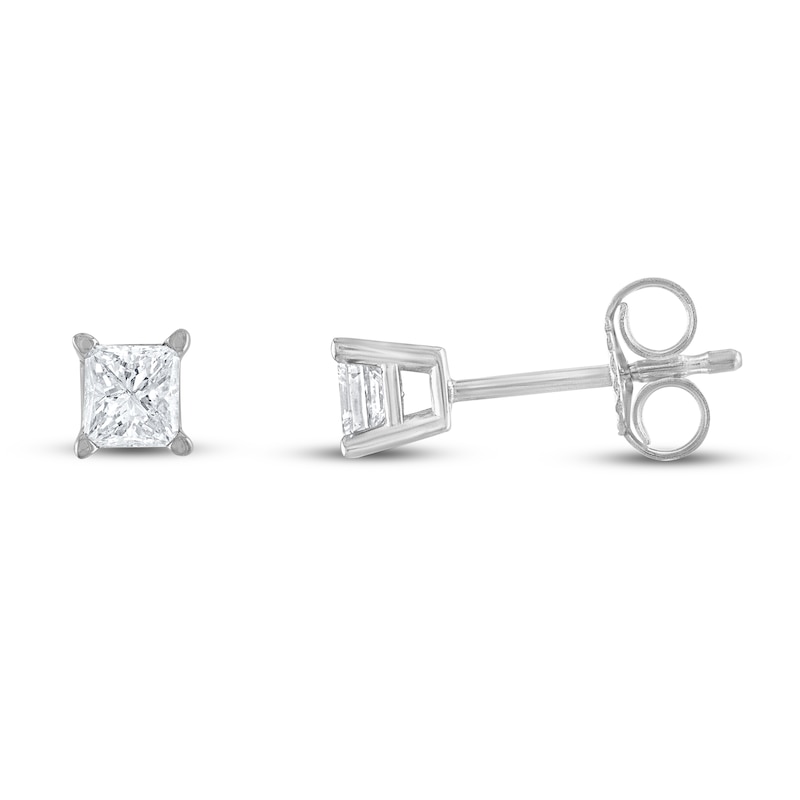 Main Image 2 of Diamond Solitaire Earrings 1/3 ct tw Princess-Cut 14K White Gold (I2/I)