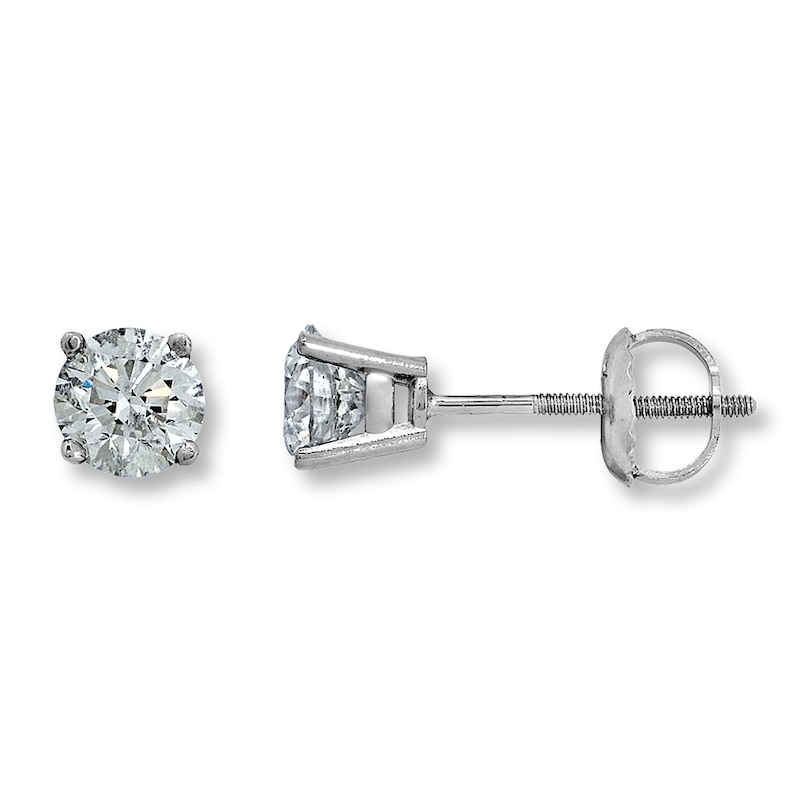 Main Image 1 of Diamond Solitaire Earrings 1 ct tw Round-cut 14K White Gold (I2/I)