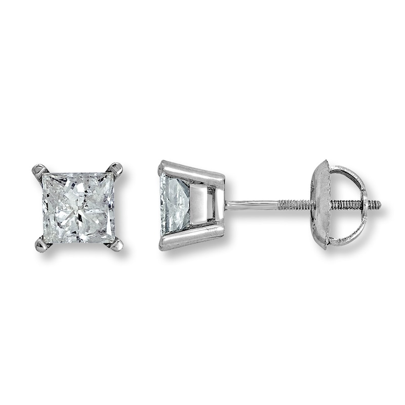 14K Solid White Gold 0.50 Ct Princess Cut Stud Earrings Created Diamonds 4MM Push Back Gift