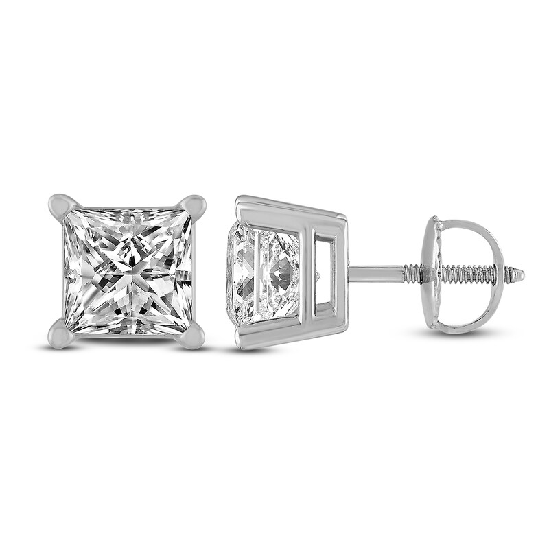 Certified Diamond Earrings 3/4 ct tw Princess-cut 18K White Gold (I1/I)