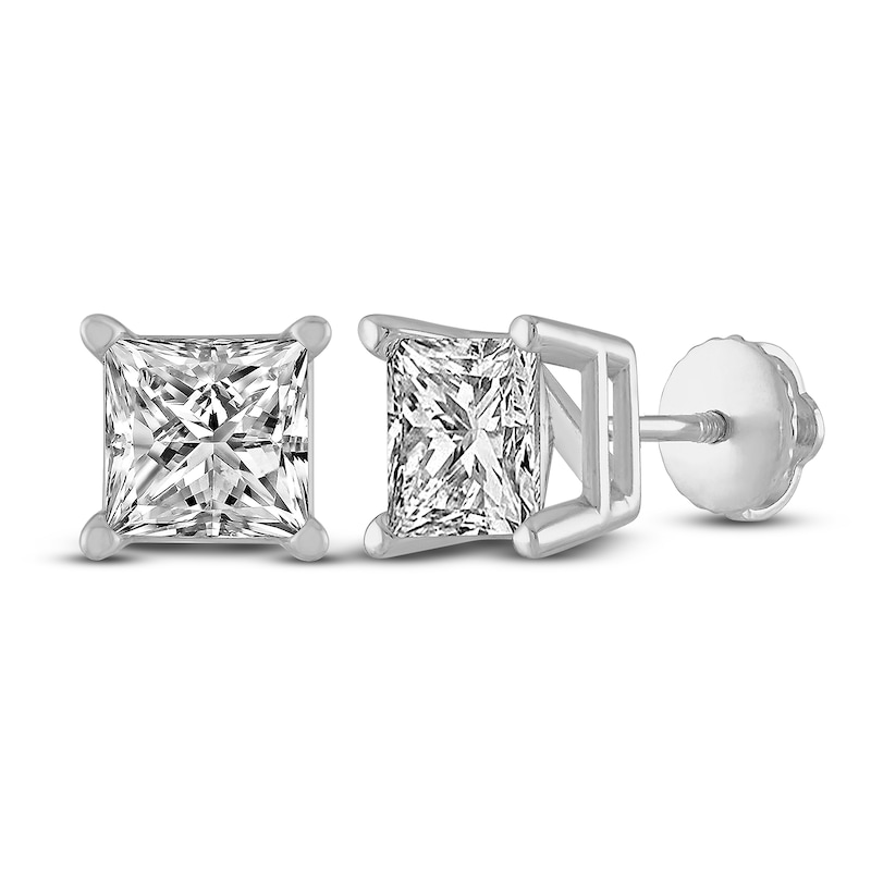 Certified Diamond Earrings 3/4 ct tw Princess-cut 18K White Gold (I1/I)