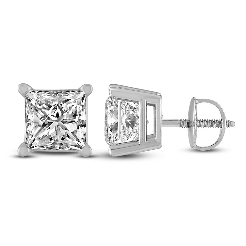 Main Image 1 of Certified Diamond Earrings 1 ct tw Princess-cut 18K White Gold (I1/I)