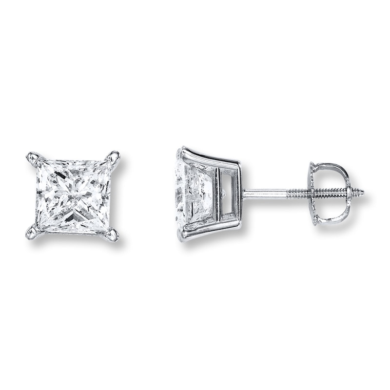 Main Image 1 of Diamond Solitaire Earrings 2 ct tw Certified Princess 18K White Gold (I1/I)