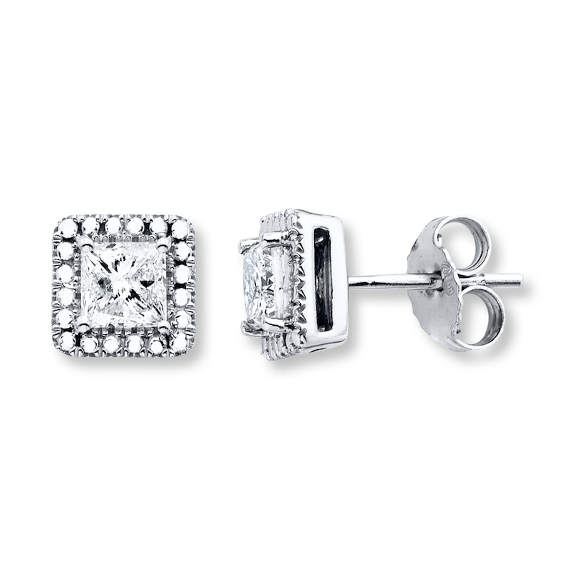 Diamond Earrings 3/4 ct tw Princess/Round 10K White Gold