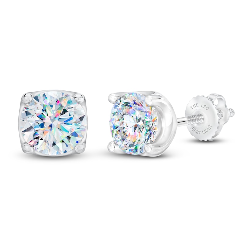 THE LEO First Light Diamond Solitaire Stud Earrings 2 ct tw Round 14K White Gold (I1/I)