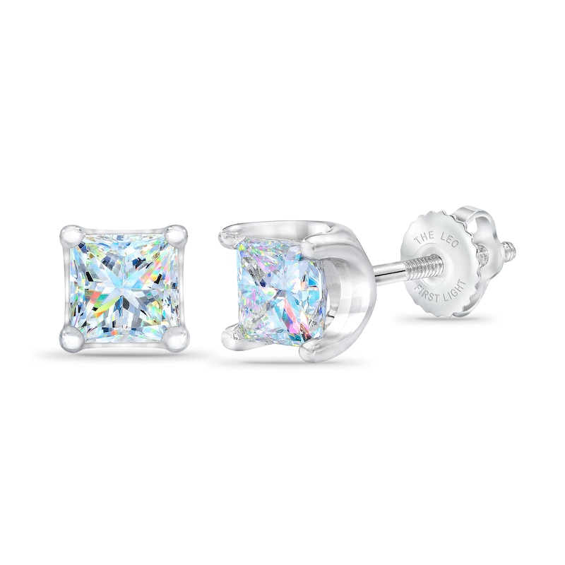 THE LEO First Light Diamond Solitaire Princess Earrings 1 ct tw 14K White Gold (I1/I)