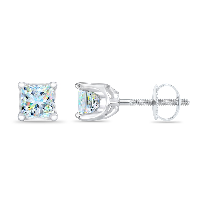 THE LEO First Light Diamond Solitaire Princess Earrings 1 ct tw 14K White Gold (I1/I)