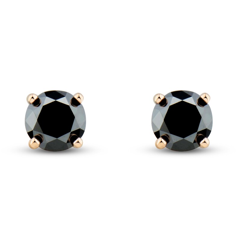 Black Diamond Solitaire Stud Earrings 1/2 ct tw Round 14K Rose Gold