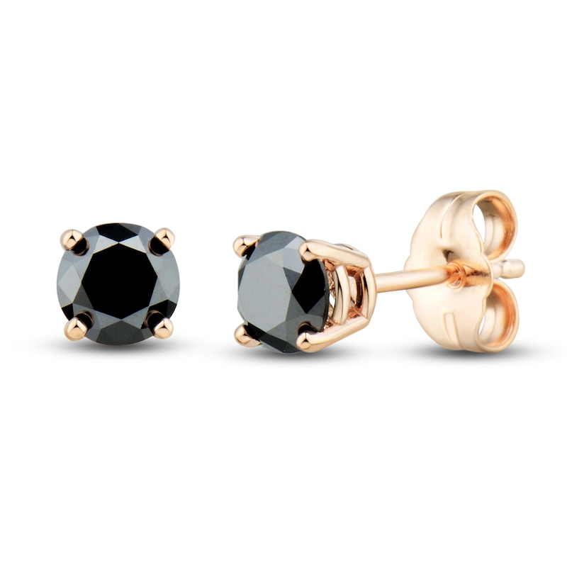 Black Diamond Solitaire Stud Earrings 1 ct tw Round 14K Rose Gold