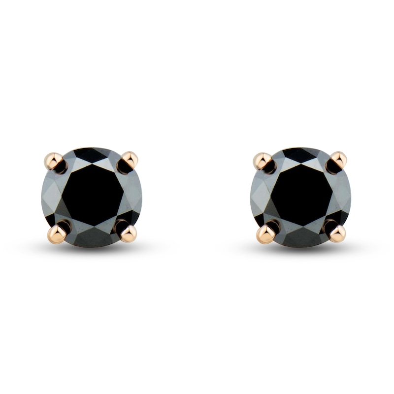 Black Diamond Solitaire Stud Earrings 1 ct tw Round 14K Rose Gold