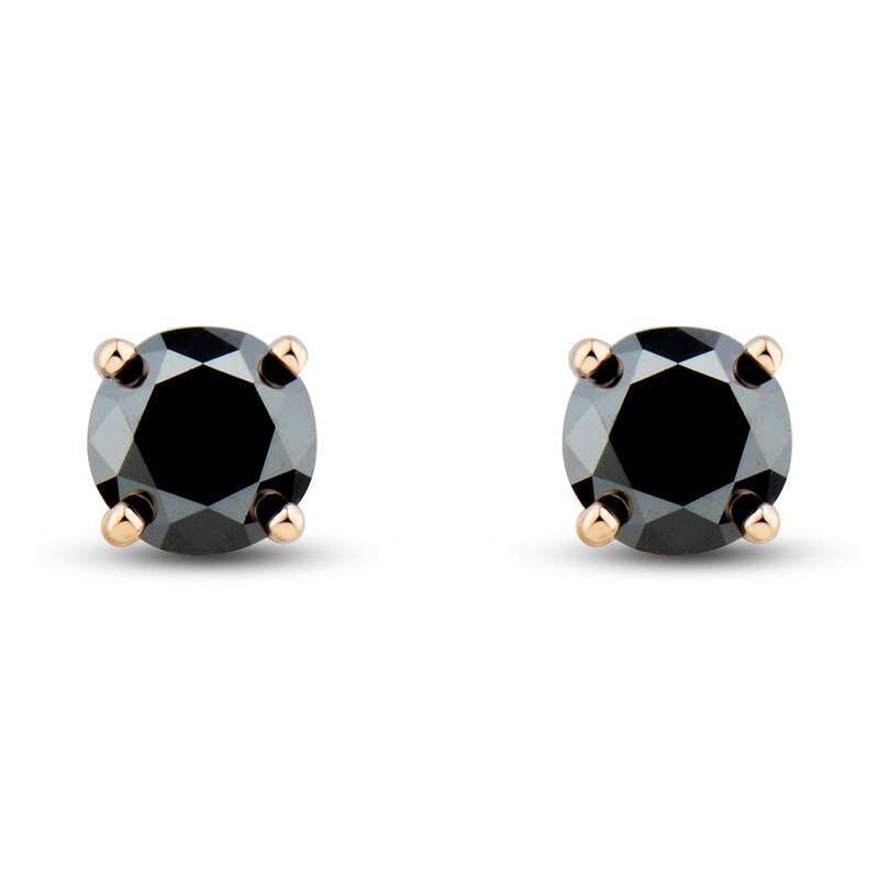 Black Diamond Solitaire Stud Earrings 2 ct tw Round 14K Rose Gold