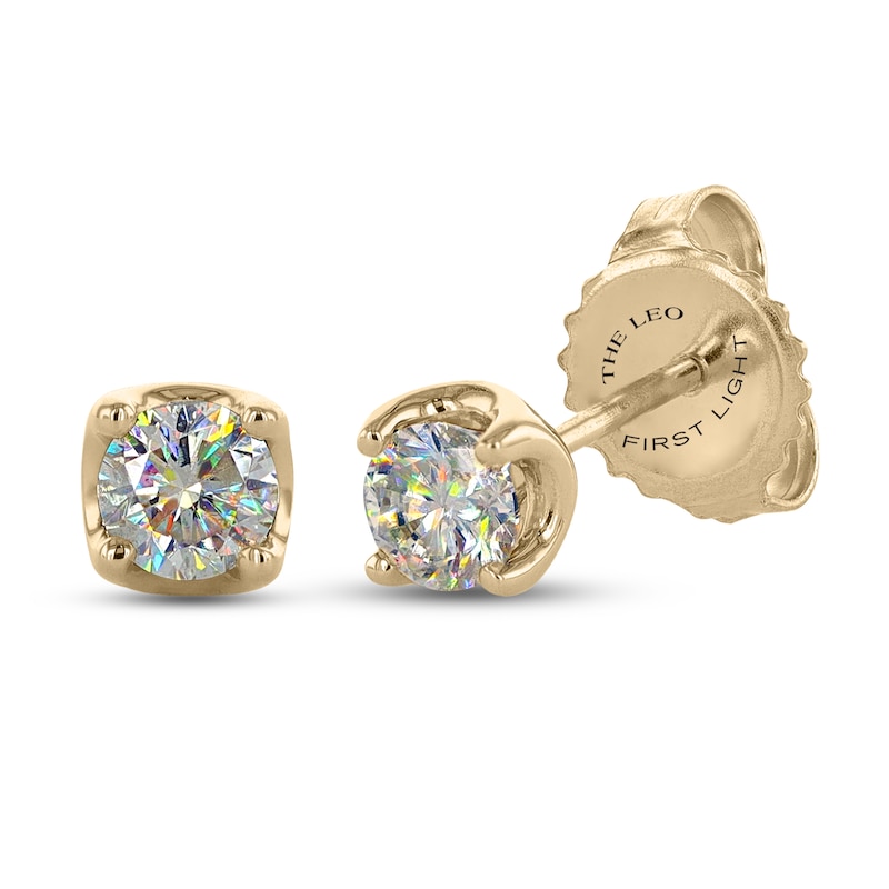 THE LEO First Light Diamond Solitaire Earrings Round 1/2 ct tw 14K Yellow Gold (I1/I)