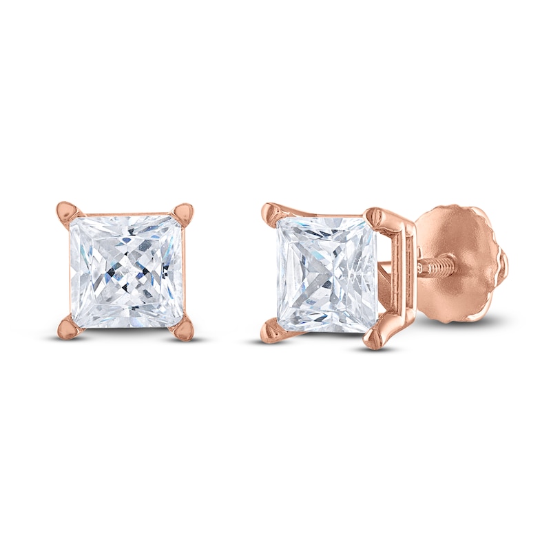 Main Image 2 of Diamond Solitaire Stud Earrings 1 ct tw Princess 14K Rose Gold (I2/I)