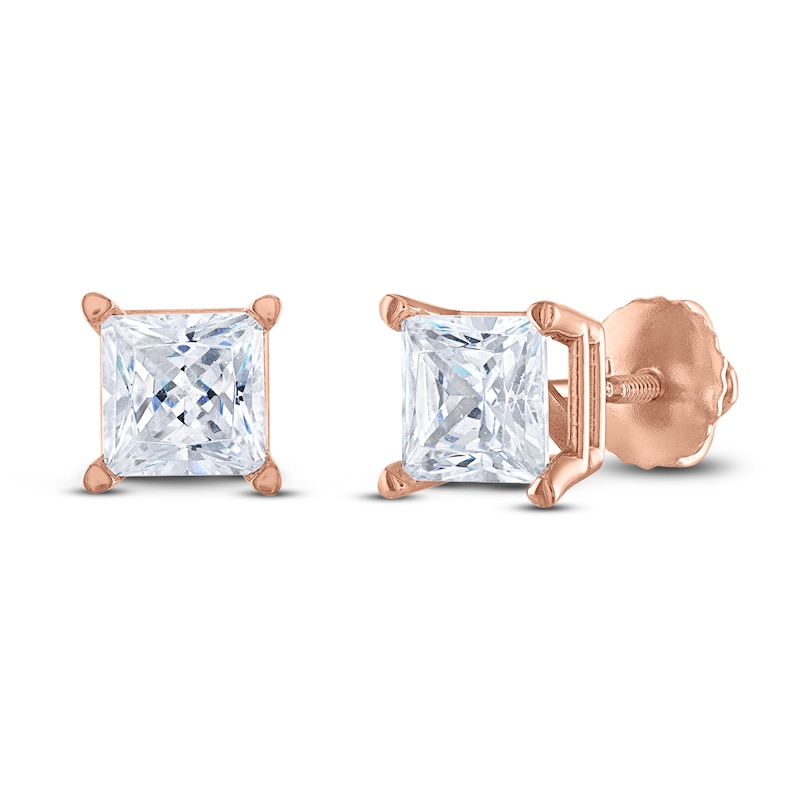 Diamond Solitaire Stud Earrings 1 ct tw Princess 14K Rose Gold (I2/I)