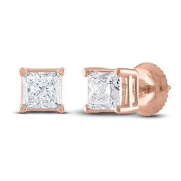 Diamond Solitaire Stud Earrings 1-1/4 ct tw Princess 14K Rose Gold (I2/I)