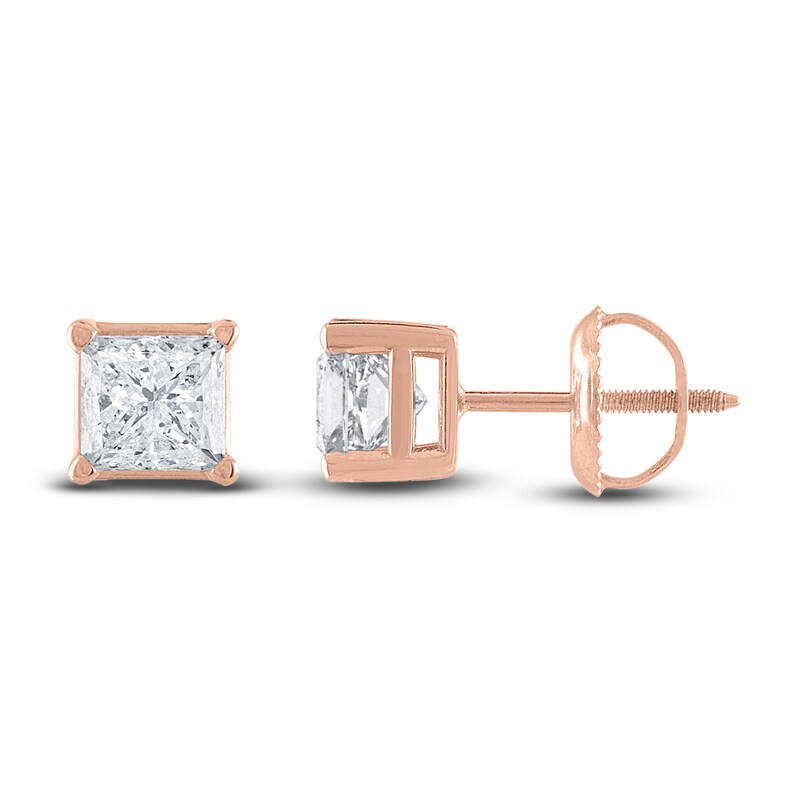 Main Image 2 of Diamond Solitaire Stud Earrings 1-1/4 ct tw Princess 14K Rose Gold (I2/I)