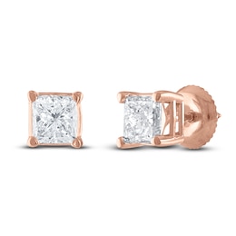 Diamond Solitaire Stud Earrings 1-1/2 ct tw Princess 14K Rose Gold (I2/I)