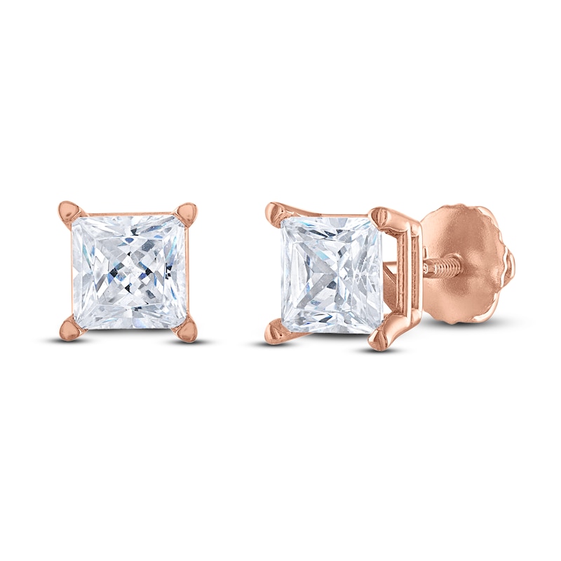 Diamond Solitaire Stud Earrings 2 ct tw Princess 14K Rose Gold (I2/I)