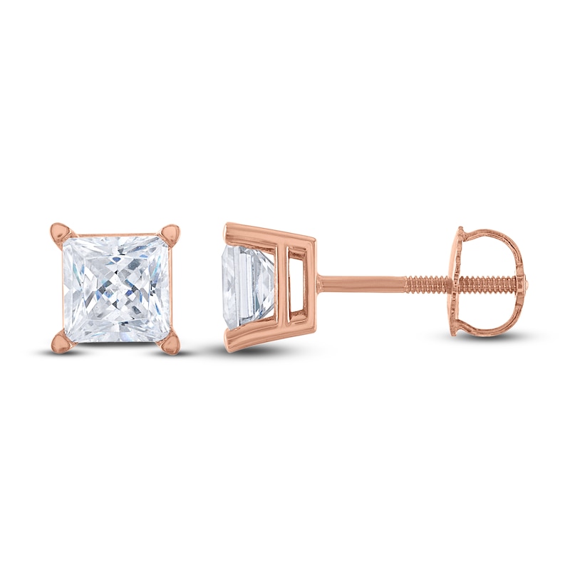 Diamond Solitaire Stud Earrings 2 ct tw Princess 14K Rose Gold (I2/I)