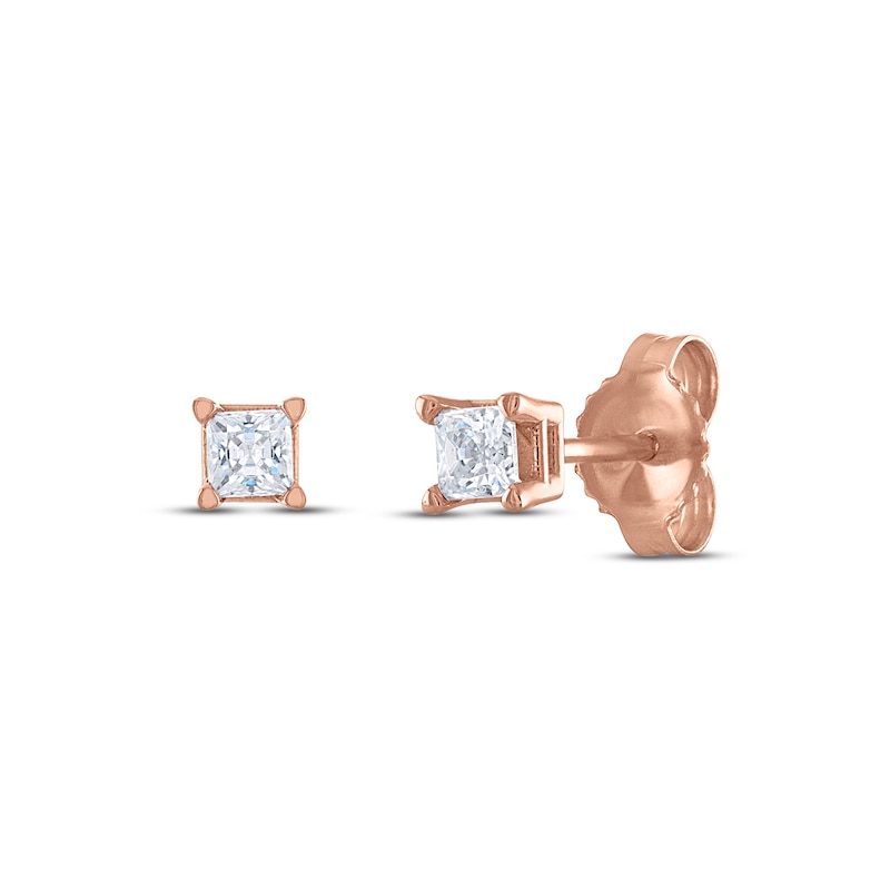 Main Image 1 of Diamond Solitaire Stud Earrings 1/3 ct tw Princess 14K Rose Gold (I2/I)