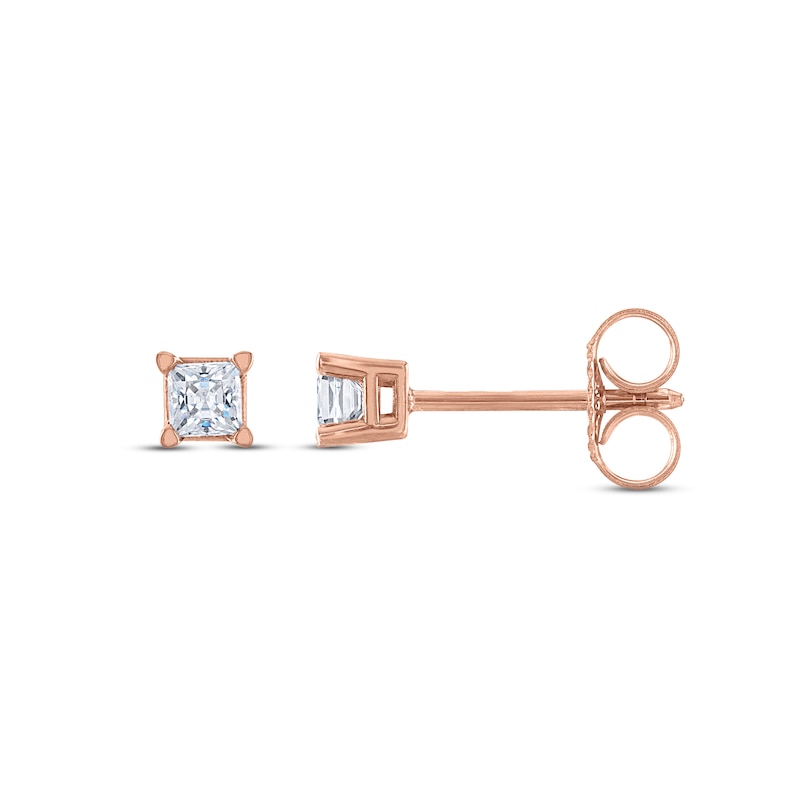 Main Image 2 of Diamond Solitaire Stud Earrings 1/3 ct tw Princess 14K Rose Gold (I2/I)