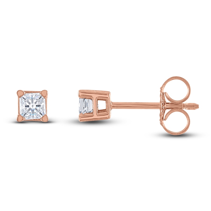 Diamond Solitaire Stud Earrings 1/10 ct tw Princess 14K Rose Gold (I2/I)