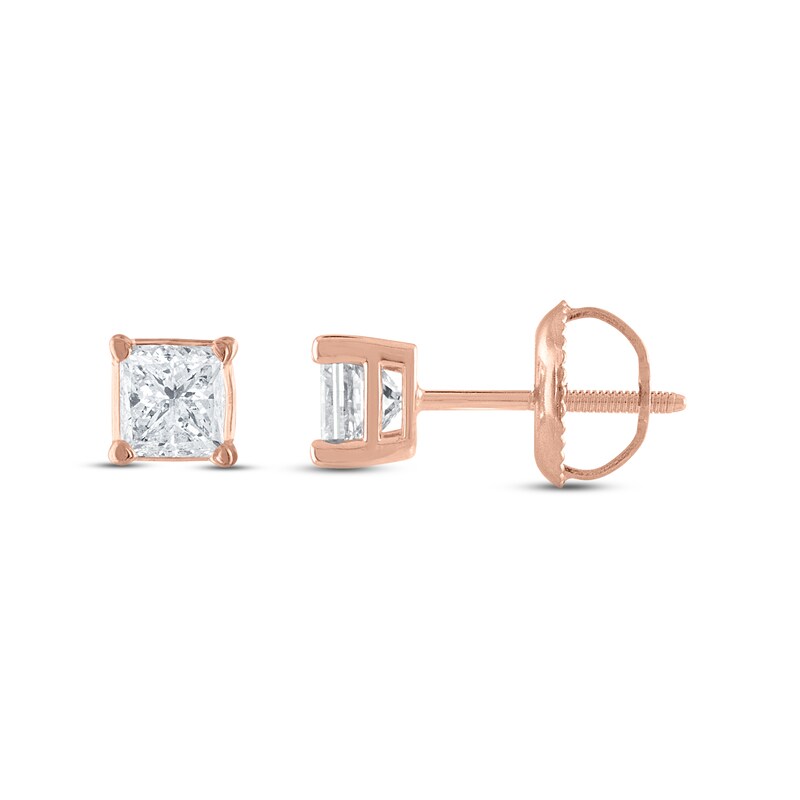 Diamond Solitaire Stud Earrings 1/10 ct tw Princess 14K Rose Gold (I2/I)