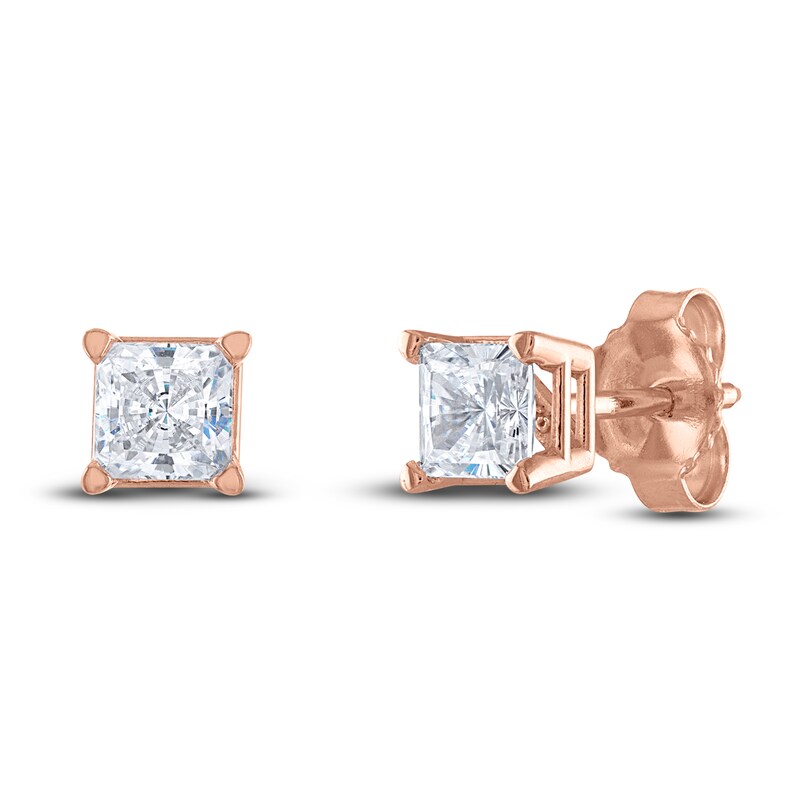 Main Image 1 of Diamond Solitaire Stud Earrings 1/2 ct tw Princess 14K Rose Gold (I2/I)