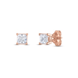 Diamond Solitaire Stud Earrings 3/4 ct tw Princess 14K Rose Gold (I2/I)