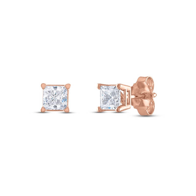 Diamond Solitaire Stud Earrings 3/4 ct tw Princess 14K Rose Gold (I2/I)