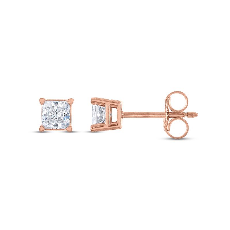 Main Image 2 of Diamond Solitaire Stud Earrings 3/4 ct tw Princess 14K Rose Gold (I2/I)