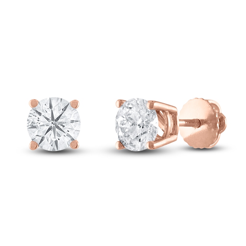 Diamond Solitaire Stud Earrings 1 ct tw Round 14K Rose Gold (I2/I)