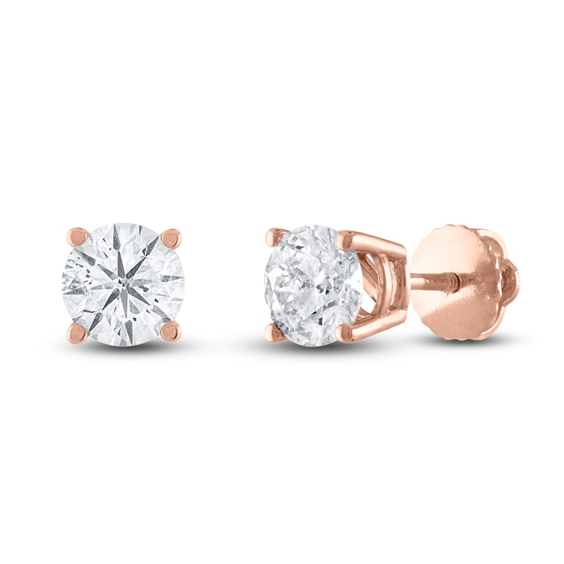 Main Image 1 of Diamond Solitaire Stud Earrings 1 ct tw Round 14K Rose Gold (I2/I)