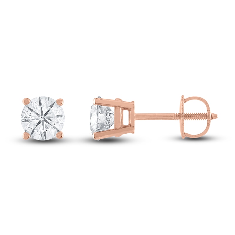 Main Image 2 of Diamond Solitaire Stud Earrings 1 ct tw Round 14K Rose Gold (I2/I)