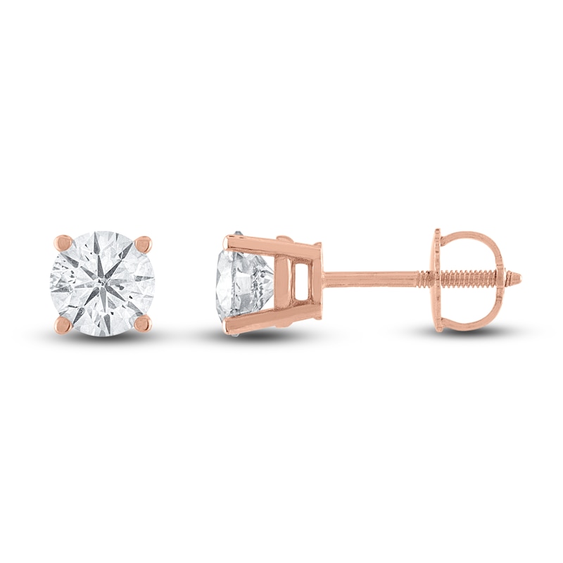 Diamond Solitaire Stud Earrings 1 ct tw Round 14K Rose Gold (I2/I)