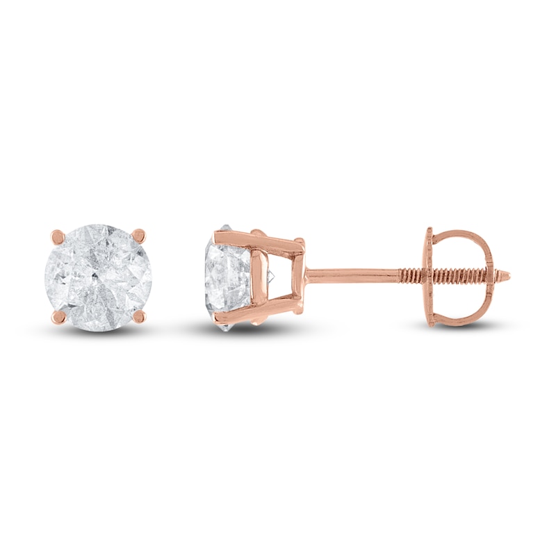 Main Image 2 of Diamond Solitaire Stud Earrings 1-1/4 ct tw Round 14K Rose Gold (I2/I)