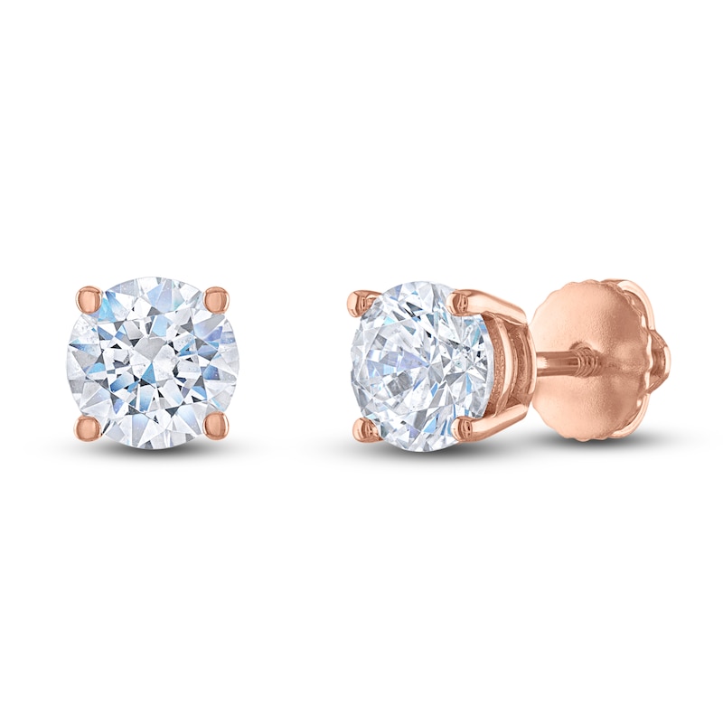 Diamond Solitaire Stud Earrings 2 ct tw Round 14K Rose Gold (I2/I)