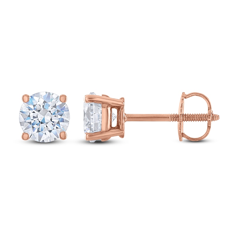 Diamond Solitaire Stud Earrings 2 ct tw Round 14K Rose Gold (I2/I)