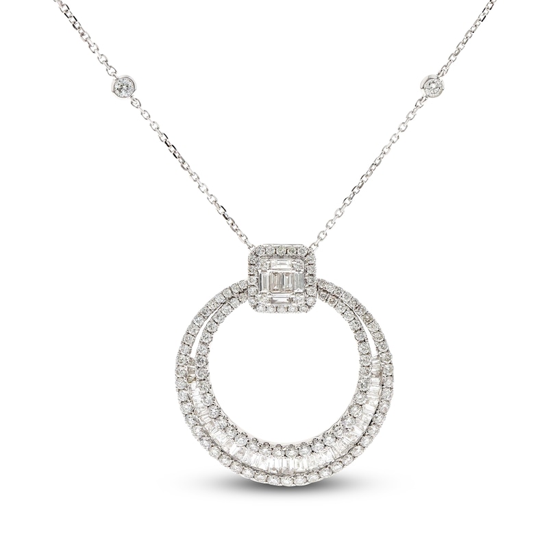 Main Image 1 of Diamond Pendant Necklace 2 ct tw Round/Baguette 14K White Gold 18"