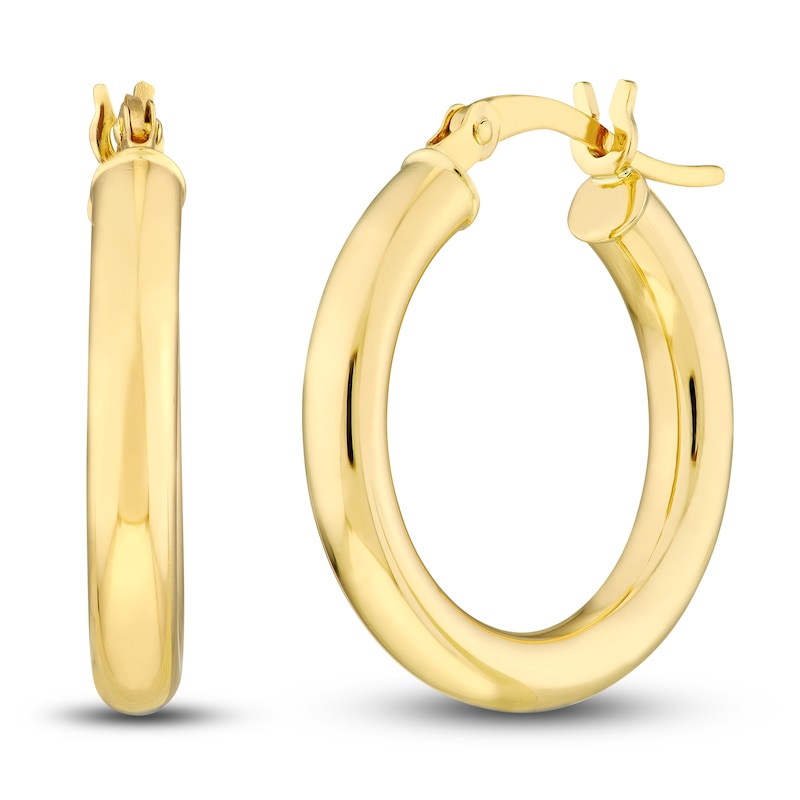 Polished Hoop Earrings 14K Yellow Gold 20mm with 360