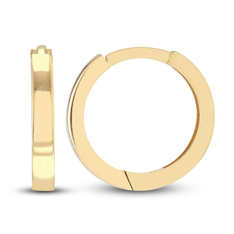 Polished Square Huggie Earrings 14K Yellow Gold 12.35mm