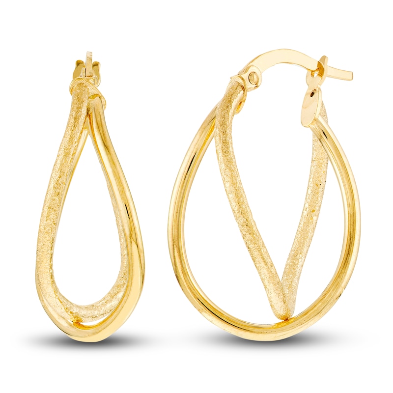 Satin/Polished Double Hoop Earrings 14K Yellow Gold 17mm