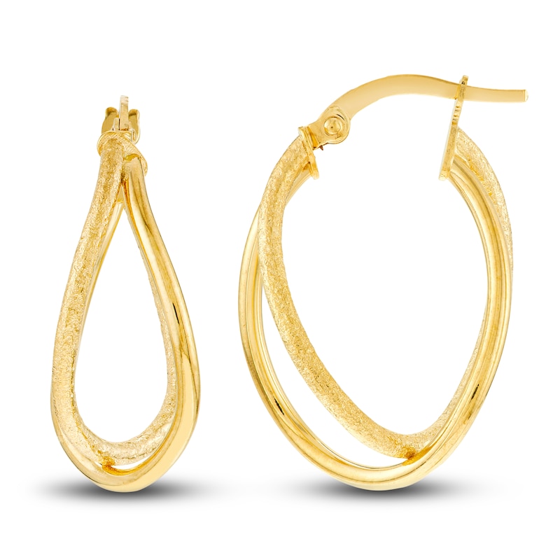 Satin/Polished Double Hoop Earrings 14K Yellow Gold 17mm