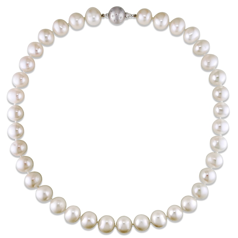 Main Image 1 of Freshwater Cultured Pearl Necklace 1/20 ct tw Diamonds 14K White Gold 18"
