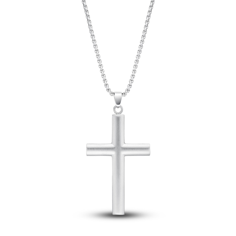 Men's Solid Cross Necklace & Bracelet Set Stainless Steel